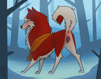 anatomically_correct anatomically_correct_anus anatomically_correct_genitalia anatomically_correct_vulva animal_genitalia animal_vulva anus bedroom_eyes blush bodily_fluids breath brown_eyes butt canine_genitalia canine_vulva eyebrows eyelashes female feral forest forest_background fur genital_fluids genitals in_heat leaking leaking_vagina looking_at_viewer musk narrowed_eyes nature nature_background needy plant presenting presenting_anus presenting_hindquarters presenting_vulva raised_tail red_body red_fur scarf seductive shaking snow snowing solo tail tongue tongue_out tree vaginal_fluid_string vaginal_fluids vulva y_anus yaldabroth balto_(series) universal_studios jenna_(balto) canid canine canis domestic_dog husky mammal nordic_sled_dog siberian_husky spitz 2022 digital_media_(artwork) hi_res