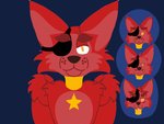 anthro blue_background blush brown_nose eye_patch eyewear freckles fur machine male owo red_body red_fur simple_background smile solo star yellow_eyes corvusthefox five_nights_at_freddy's freddy_fazbear's_pizzeria_simulator scottgames rockstar_foxy_(fnaf) animatronic canid canine fox mammal robot 4:3 digital_drawing_(artwork) digital_media_(artwork) hi_res