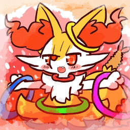ambiguous_anthro ambiguous_gender anthro biped blush cute_fangs dipstick_tail fangs food hula_hoop looking_at_viewer markings object_in_tail open_:3 open_mouth open_smile shrimp_(food) simple_background smile snout solo standing tail tail_markings teeth annyui0611 nintendo pokemon braixen canid generation_6_pokemon mammal pokemon_(species) 1:1 2022 digital_drawing_(artwork) digital_media_(artwork) half-length_portrait hi_res japanese_description portrait translated_description