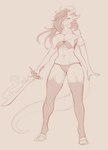 accessory anthro big_breasts breasts clothed clothing ear_piercing eyewear female glasses hair_accessory holding_melee_weapon holding_object holding_sword holding_weapon leggings legwear magic_sword melee_weapon navel panties piercing solo sword tail underwear weapon conditional_dnp wyntersun mythology yahime_(character) dragon mythological_creature mythological_scalie scalie hi_res monochrome sketch