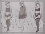 anthro bell bottomwear bow_(feature) bow_ribbon clothed clothing collar crop_top crossdressing dress femboy hair legwear lingerie long_hair long_tail male panties plantigrade pose shirt shorts simple_background skinny slim solo standing stockings sweater tail topwear underwear accelo felid mammal pantherine snow_leopard absurd_res hi_res monochrome sketch