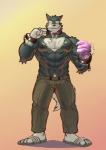 abs anthro biceps big_muscles black_nipples clothed clothing footwear fur looking_at_viewer male muscular muscular_anthro muscular_male nipples pecs sandals shoes smile solo teeth topless husky_(artist) koreanhusky canid canine canis domestic_dog mammal absurd_res hi_res