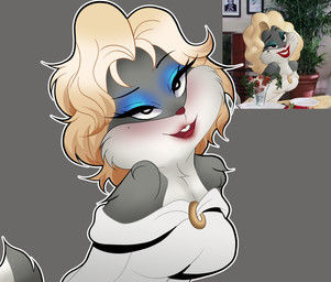 anthro big_breasts blonde_hair breasts clothed clothing crossdressing female floating_eyebrows hair intersex intersex/male lipstick makeup male owner_mark solo momokku looney_tunes warner_brothers bugs_bunny lagomorph leporid mammal rabbit hi_res