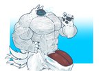 4_penises 9000_(c3b4) anthro big_muscles big_penis body_hair c3b4 cybernetics cyborg fur genitals hi_res huge_muscles huge_penis machine male multi_genitalia multi_penis multi_tail muscular muscular_anthro muscular_male penis protogen solo tail white_body white_fur