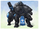 alternate_costume areola belly big_areola big_breasts big_butt big_nipples black_body breasts butt female gun gun_arm horn huge_areola huge_breasts huge_nipples machine navel nipples overweight overweight_female ranged_weapon slightly_chubby slightly_chubby_female solo thick_thighs weapon wide_hips borisalien blizzard_entertainment overwatch orisa_(overwatch) omnic robot taur