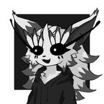 anthro black_body black_fur black_nose black_sclera clothing ears_up eyebrows eyelashes female fur hair open_mouth raised_eyebrow solo white_body white_fur young wtarc arctic_fox canid canine fox mammal true_fox 1:1 monochrome