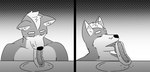 crumbs eyes_closed food food_fetish food_play hot_dog humor licking male plate solo tongue tongue_out nihilistdigby nintendo star_fox fox_mccloud canid canine fox mammal absurd_res hi_res monochrome