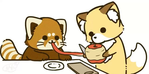 apple biped brown_body brown_fur chibi dot_eyes duo eating feral food fruit fur knife plant simple_eyes shi_nominmin ailurid canid canine fox mammal red_panda 2020 2:1 animated no_sound short_playtime video