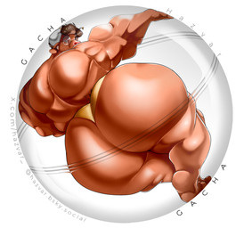 anthro back_muscles ball biceps big_butt bikini_thong brown_body brown_fur brown_hair butt butt_focus clothed clothing eyebrows eyewear fur gachapon glasses glistening glistening_butt golden_thong green_eyes hair hearing_aids horn male multicolored_eyes muscular muscular_arms pink_eyes raised_arm rear_view solo swimwear tattoo thick_eyebrows thick_thighs thong thong_only topless tramp_stamp underwear underwear_only wearing_glasses wide_hips hazvar hi_res