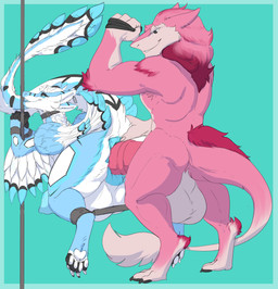 4_ears 4_toes anal anal_penetration animal_genitalia animal_penis ankle_cuffs anthro anthro_on_top anthro_penetrating anus balls bdsm big_balls big_butt big_penis blue_anus bound butt claws collar cuff_(restraint) curvy_figure dominant dominant_male duo ear_piercing ear_tag erection feathered_wings feathers feet fur genitals horn huge_balls huge_thighs large_penetration leash leash_pull male male/male male_penetrated male_penetrating male_penetrating_male multi_ear muscular muscular_male nude penetration penile penile_penetration penis penis_in_ass perineum piercing pink_body pink_fur pole presenting presenting_anus presenting_balls presenting_hindquarters puffy_anus raised_tail restraints ridiculous_fit sex shackles simple_background smile spreader_bar stripes tail thick_thighs toes white_balls white_perineum wings wrist_cuffs shelterinen mythology teck dragon furred_dragon furred_scalie mythological_creature mythological_scalie scalie sergal absurd_res hi_res