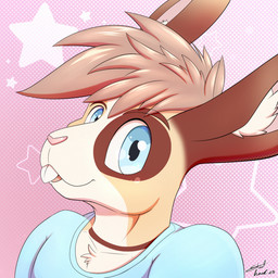 anthro brown_body brown_fur buckteeth clothing fur looking_at_viewer male open_mouth shirt smile smiling_at_viewer solo t-shirt tan_body tan_fur teeth topwear steelshark lagomorph leporid mammal rabbit 1:1 hi_res icon