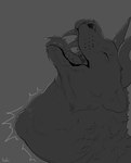 ambiguous_gender big_fangs eyes_closed fangs feral forked_tongue horn neck_bulge open_mouth side_view solo teeth tongue tongue_out vore roobin felid mammal hi_res monochrome