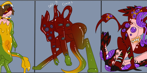 anthro basic_sequence dialogue duo goo_transformation male male/male multicolored_body slime tail teeth teeth_showing three_frame_sequence tongue tongue_out transformation transformation_sequence unusual_anatomy wings servo117 gemini_the_sergal goo_creature