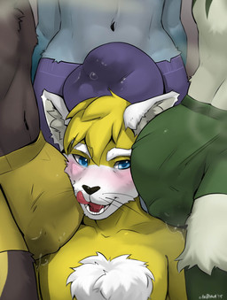 anthro big_bulge blush bodily_fluids bulge bulge_on_face bulge_on_head clothing detailed_bulge fluffy_ears genital_fluids genital_outline group hair licking licking_lips male male/male penis_outline precum precum_through_clothing smile surrounded_by_penises tongue tongue_out wet wet_clothing whiskers clrfoolished nintendo pokemon akatosh meowmeow_(akatosh) canid canine eeveelution fox generation_2_pokemon generation_4_pokemon generation_9_pokemon glaceon mammal meowscarada pokemon_(species) umbreon absurd_res hi_res