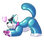 after_transformation aldrasyl animate_inanimate canid canine canis feral glistening glistening_body inflatable latex male mammal permagrin pool_toy smile solo wolf