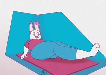 anthro athletic_wear clothing exercise female fur pink_body pink_fur solo sportswear tight_clothing white_body white_fur workout thael lagomorph leporid mammal rabbit animated animated_gif short_playtime