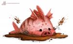 ambiguous_gender beady_eyes black_eyes feral mud mud_puddle pink_body pink_scales scales simple_background solo text wallowing white_background piper_thibodeau domestic_pig fish hybrid mammal marine suid suine sus_(pig) digital_media_(artwork) digital_painting_(artwork) painting_(artwork) url