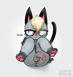 anthro anus balls bdsm black_ears blonde_hair blush blush_lines butt dialogue embarrassed eyewear feet foreskin fur genitals glasses grey_body grey_fur hair humanoid_genitalia humanoid_penis looking_away lying male master nude on_back pawpads paws penis penis_tuck petplay roleplay shota simple_background sitting slave solo submissive submissive_male text white_background young young_anthro screwbulb animal_crossing nintendo raymond_(animal_crossing) domestic_cat felid feline felis mammal english_text hi_res