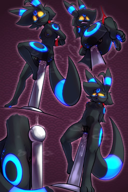 accessory anal anal_only anthro anus arms_tied_behind_back bdsm black_body black_fur blue_glow blue_markings bodily_fluids bollard bondage bound breasts butt feet female freckled_butt freckled_face freckles fur glowing glowing_eyes hair_accessory hair_tie lube markings medium_breasts one-bar_prison pawpads paws pole pussy_tape restraints rope rope_bondage simple_background soles solo sweat tape tiptoes toes worried_face yellow_eyes cha0sapien nintendo pokemon moonshine_(cha0sapien) eeveelution generation_2_pokemon pokemon_(species) shiny_pokemon umbreon 2:3 absurd_res hi_res sketch_page