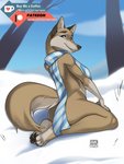 2019 3:4 4_toes aleu_(balto) anthro anthrofied balto_(series) barefoot black_ears black_nose black_pawpads blue_eyes blue_scarf canid canine canis claws clothing cloud detailed_background digital_media_(artwork) domestic_dog english_text feet female fur grey_body grey_fur hand_on_leg hand_on_thigh husky hybrid inktiger inner_ear_fluff ko-fi looking_back mammal mostly_nude multicolored_body neckwear neckwear_only nordic_sled_dog outside patreon patreon_logo patreon_username pattern_clothing pattern_scarf pawpads paws plant scarf scarf_only shaded signature sitting smile snow soles solo spitz striped_clothing striped_scarf stripes text toes tree tuft two_tone_body two_tone_tail universal_studios url wolf wolfdog