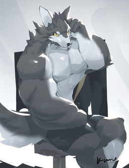 anthro biceps big_muscles biped black_body black_fur bottomwear chair clothed clothed_anthro clothed_male clothing countershade_arms countershade_face countershade_legs countershade_neck countershade_tail countershade_torso countershading dot_pupils eyebrows fluffy fluffy_tail front_view fur furniture grey_background grey_body grey_eyebrows grey_fur grey_inner_ear huge_muscles looking_at_viewer male mouth_closed multicolored_body multicolored_fur muscular muscular_anthro muscular_male on_chair pecs pupils scratching_head shorts shorts_only simple_background sitting sitting_on_chair slit_pupils snout solo tail text topless topless_anthro topless_male two_tone_body two_tone_fur white_body white_countershading yellow_eyes kuromonsart canid mammal 2023 absurd_res artist_name colored dated digital_drawing_(artwork) digital_media_(artwork) english_text hi_res portrait three-quarter_portrait