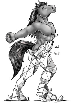 abs anthro hair long_hair male male_anthro muscular muscular_anthro muscular_male nude pecs side_view simple_background solo standing tail hufnaar equid equine horse mammal absurd_res full-length_portrait hi_res monochrome portrait