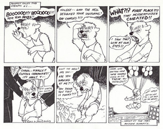 angry anthro balloon booing clothing dialogue female flying gesture group hair hand_gesture inflatable legs_up leotard male middle_finger obscene_gesture profanity short_hair speech_bubble stadium surprised text waving yelling young james_m_hardiman olympics penance bear human mammal comic english_text monochrome