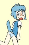 anthro bent_leg big_eyes big_mouth_(anatomy) biped black_eyebrows black_eyes black_nose blue_clothing blue_ears blue_panties blue_tail blue_underwear blush bodily_fluids butt clothed clothed_anthro clothed_female clothing dark_eyebrows dark_nose dress extended_arm eyebrow_through_hair eyebrows eyelashes female green_background hair head_turned heavy_blush iris light_body light_clothing light_ears light_inner_ear light_panties light_tail light_tongue light_underwear loli monotone_background monotone_body monotone_clothing monotone_panties monotone_tail monotone_underwear multicolored_clothing multicolored_dress open_mouth panties panty_shot pink_tongue pointy_ears prick_ears shocked simple_background snout solo standing sweat tail tan_body tan_inner_ear three-quarter_view tongue translucent translucent_hair two_tone_clothing two_tone_dress underwear upskirt wide_eyed young young_anthro young_female anonymous_artist kunshikter tasqyn_studio sulu_(kunshikter) canid canine mammal 2024 digital_drawing_(artwork) digital_media_(artwork) portrait three-quarter_portrait