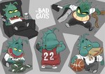 anthro ball basketball basketball_(ball) beverage_can biped bodily_fluids bottomwear chewing clothing cross-popping_vein drooling green_body leg_pull male money multiple_poses pants pose saliva shirt shorts sitting solo sports_uniform suspenders tail tail_pull tattoo topwear chibetto dreamworks the_bad_guys mr._piranha_(the_bad_guys) fish marine piranha_(fish) serrasalmid absurd_res concept_art hi_res official_art