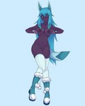 2023 4:5 absurd_res animal_ears anthro anthrofied big_breasts blue_eyes blue_hair blue_inner_ear boots breasts clothing dark_body dark_skin digital_drawing_(artwork) digital_media_(artwork) eeveelution eyeliner female footwear full-length_portrait fur_boots fur_trim_(clothing) furry_boots generation_4_pokemon genitals glaceon hair hi_res high_heeled_boots high_heels humanoid legwear looking_at_viewer makeup markings mole_(marking) mxntylewds narrowed_eyes navel nintendo pointed_tail pokemon pokemon_(species) portrait pressing_breasts_together pussy shaded shaved_pussy shoes simple_background small_tail small_waist solo tail thick_thighs thigh_highs winter_clothing