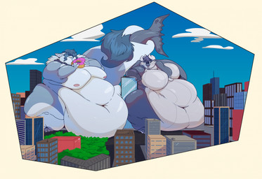 anthro belly belly_expansion big_belly big_breasts big_butt big_moobs blue_body blue_fur blue_hair body_expansion breasts butt city city_background dessert detailed_background doughnut duo eating eating_food expansion extreme_size_difference fat_rolls female food fur growing hair horn hug_tail huge_belly huge_breasts huge_moobs hyper hyper_belly looking_at_another looking_at_food looking_at_object macro macro_female macro_male male male/female moobs morbidly_obese morbidly_obese_female muffin_top navel nipples nude obese obese_female obese_male one_eye_closed overweight overweight_female overweight_male pastry romantic romantic_couple size_difference sky tail thick_tail thick_thighs weight_gain wink winking_at_another catarsi mythology donut_(chaoswaffle) komi_(fatty-sashimi) aquatic cetacean dragon furred_dragon furred_scalie hybrid mammal mythological_creature mythological_scalie scalie whale_dragon 2023 digital_media_(artwork) hi_res shaded