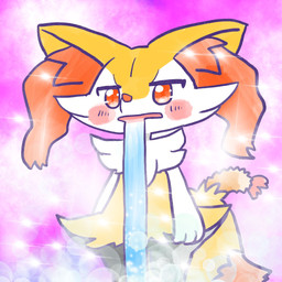 ambiguous_anthro ambiguous_gender anthro biped blush blush_stickers bodily_fluids dipstick_tail drooling ears_down excessive_saliva food front_view markings object_in_tail open_mouth pivoted_ears saliva shrimp_(food) simple_background snout solo sparkles standing tail tail_markings annyui0611 nintendo pokemon braixen canid generation_6_pokemon mammal pokemon_(species) 1:1 2024 digital_drawing_(artwork) digital_media_(artwork) hi_res japanese_description portrait three-quarter_portrait translated_description