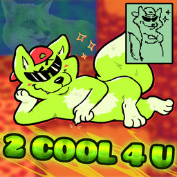 3_toes ambiguous_gender anthro backwards_baseball_cap backwards_hat baseball_cap biped blush chest_tuft claws clothing dipstick_tail eyebrows eyewear feet finger_claws fur green_body green_fur hand_on_head hat headgear headwear markings pointy_ears prick_ears semi-anthro snout solo sparkles sunglasses tail tail_markings tail_tuft text toes tuft white_inner_ear tk_modi undertale undertale_(series) radiation_fox_(undertale) canid canine fox mammal 1:1 2025 english_text reference_image