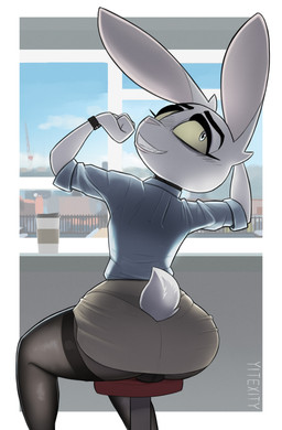 anthro ball_bulge border bottomwear bulge butt clock clothed clothing collared_shirt crossdressing dress_shirt femboy fur furgonomics furniture grey_eyes legwear looking_at_viewer looking_back looking_back_at_viewer makeup male panty_lines rear_view scut_tail shirt short_tail sitting skirt solo stockings stool tail tail_clothing thong tight_bottomwear tight_clothing tight_skirt topwear underwear watch white_border wristwatch yellow_sclera yitexity disney zootopia fan_character texi_(yitexity) lagomorph leporid mammal rabbit 2020 absurd_res digital_media_(artwork) hi_res signature
