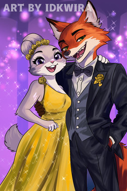 anthro bottomwear bow_tie breasts buckteeth clothing collared_shirt dress dress_pants dress_shirt duo female fur grey_body grey_fur male multicolored_body multicolored_fur open_mouth orange_body orange_fur pants purple_eyes shirt suit_jacket teeth topwear two_tone_body two_tone_fur idkwira disney zootopia judy_hopps nick_wilde canid canine fox lagomorph leporid mammal rabbit 2025 2:3 digital_media_(artwork) hi_res