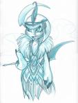 alternative_fashion anthro cigarette clothing dress feathers female flapper pokemorph simple_background solo aerosaur83 nintendo pokemon absol canid canine generation_3_pokemon mammal pokemon_(species) hi_res sketch