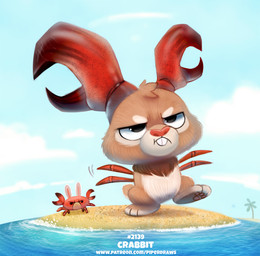 ambiguous_gender beach black_eyes brown_body brown_fur buckteeth dot_eyes duo feral fur grumpy humor outside pun seaside simple_eyes sky tan_body tan_fur teeth text water piper_thibodeau aquatic arthropod crab crustacean decapod hybrid lagomorph leporid malacostracan mammal rabbit digital_media_(artwork) digital_painting_(artwork) painting_(artwork) url