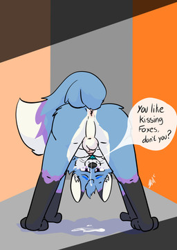 anatomically_correct anatomically_correct_genitalia animal_genitalia animal_penis anthro anus balls balls_blush barely_visible_genitalia barely_visible_penis blue_body blue_fur blush bodily_fluids body_blush canine_genitalia canine_penis cute_fangs fangs fur genital_fluids genitals grey_body hair lipsticking male paws penile penis penis_tip pink_anus pink_penis precum presenting presenting_anus purple_body purple_eyes red_body red_fur sheath simple_background simple_coloring smile smiling_at_viewer solo spread_anus spreading tail tail_anus teasing teasing_viewer teeth text whiskers olly_fox raposanaranja canid canine fox mammal absurd_res digital_media_(artwork) english_text hi_res shaded simple_shading