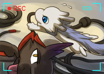 anthro blue_eyes blue_hair cable camera_view duo fur hair looking_at_viewer male recording tail jc_(artist) dragonbros mythology ebby silvvy dragon furred_dragon furred_scalie mythological_creature mythological_scalie scalie 2013 absurd_res hi_res