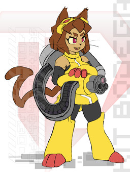 anthro armor armored_boots brown_body brown_hair brown_tail clothing club_arms ears_as_hair eyewear eyewear_on_head female gatling_gun gauntlets gloves goggles goggles_on_head gun gun_arm hair handwear machine_gun minigun ranged_weapon red_eyes sleeveless_shirt solo tail weapon weapon_arm devil-d-ind gameoverse glitch_productions kit_bodega felid feline mammal distracting_watermark watermark
