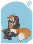 anthro biped bulge clothed clothing dipstick_tail feet hindpaw looking_at_viewer male markings paws scarf sitting solo tail tail_markings topless ten orange_fox_(sage) canid canine fox mammal 2011 hi_res