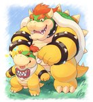 2017 3_toes 4_fingers adios anthro blep bowser bowser_day bowser_jr. bracelet claws collar colored daww duo father_(lore) father_and_child_(lore) father_and_son_(lore) feet fingers good_parenting green_body green_scales hair happy hi_res horn jewelry koopa male mario_bros multicolored_body multicolored_scales musical_note nintendo open_mouth open_smile orange_hair parent_(lore) parent_and_child_(lore) parent_and_son_(lore) red_hair scales scalie sharp_teeth shell smile son_(lore) spiked_bracelet spiked_collar spiked_shell spikes spikes_(anatomy) tail tan_body tan_claws tan_scales teeth toes tongue tongue_out yellow_body yellow_scales young