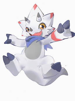 anthro claws countershading grey_body grey_countershading horn kerchief male neckerchief neckwear open_mouth open_smile simple_background smile solo tail white_background white_body yellow_eyes limbotern bandai_namco digimon digimon_(species) gammamon 3:4 hi_res