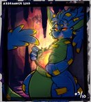big_diaper cave diaper diapersuit glowing glowing_eyes hell lava looking_at_viewer male orange_eyes solo r3drunner mythology animate_inanimate diaper_creature dragon mythological_creature mythological_scalie scalie
