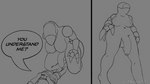 big_penis breasts diving_suit foreskin genitals gynomorph intersex low-angle_view penis pulling_up_pants size_difference gankgoat barotrauma monster mudraptor 16:9 4k absurd_res comic hi_res monochrome widescreen