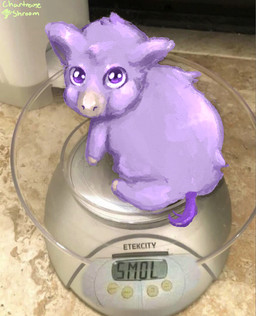 ambiguous_feral ambiguous_gender feral fur hooves looking_at_viewer looking_back looking_back_at_viewer purple_body purple_eyes purple_fur purple_tail sitting solo tail text weighing_scale white_hooves young young_ambiguous young_feral chartreuseshroom fluffy_pony fluffy_pony_(species) mammal 2022 artist_name digital_media_(artwork) hi_res mixed_media photography_(artwork)