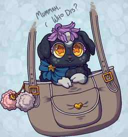 1_horn ambiguous_feral ambiguous_gender baby_talk bag black_body black_fur blue_background blue_scarf buckteeth dialogue eyelashes feral freckled_face freckles fur gloves_(marking) hair horn markings mouth_closed purple_eyelashes purple_hair scarf simple_background solo spiral_horn star_pupils teeth text white_horn yellow_eyes young young_ambiguous young_feral bugbox fluffy_pony fluffy_pony_(species) mammal 2023 cel_shading digital_drawing_(artwork) digital_media_(artwork) english_description english_text shaded