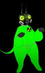 ambiguous_gender anthro clothing gas_mask gloves glowing glowing_eyes green_body green_eyes green_skin handwear hazmat hazmat_suit hazmat_suit_creature leather leather_mask long_ears mask nipples sentient_clothing shaped_pupils smooth_tail solo whiskers plentyofsoup ezra_(plentyofsoup) hybrid absurd_res alpha_channel hi_res