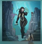 2018 ambiguous_gender anthro big_breasts blood bodily_fluids breasts canid canine cleaning clothing detailed_background female fennec_fox fish fox group hair hi_res human long_hair lunate mammal marine nipples red_hair shark shirt story story_in_description swimwear topwear true_fox underwater water wetsuit wounded