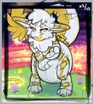 beckoning big_diaper diaper fur gesture glowing glowing_eyes gold_markings grass halo hell lava leaning leaning_forward looking_at_viewer markings plant solo white_body white_fur yellow_eyes r3drunner angel animate_inanimate diaper_creature novabeast
